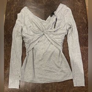 Donna Karan New York Empire Twist Top in Silver Long Sleeve